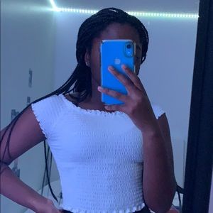 white off the shoulder brandy shirt